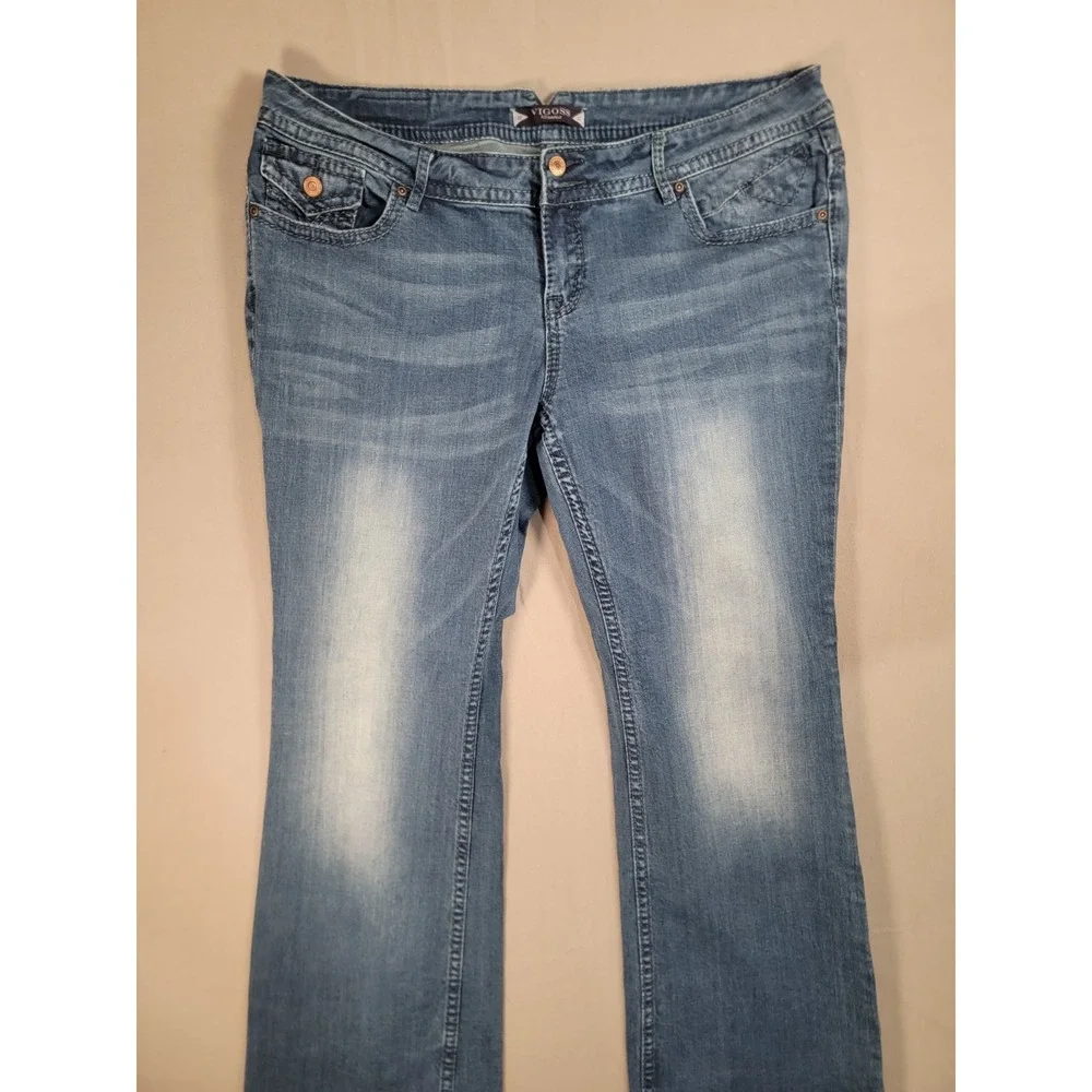 Vigoss Bootcut Jeans Womens 22 Medium Wash Flap Pocket Stretch Denim Blue